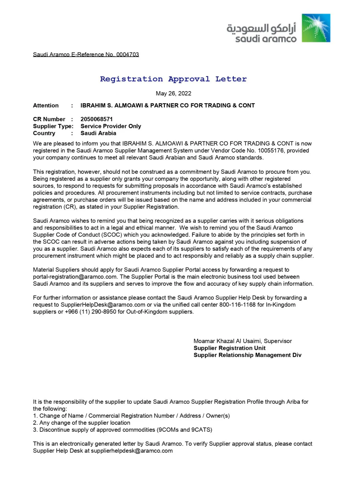 Aramco Vendor Registration-Document